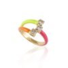 925 Sterling Silver Chunky Diamond Enamel Ring - Image 2