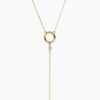 Sterling silver lariat necklace with a circle detail and drop chain