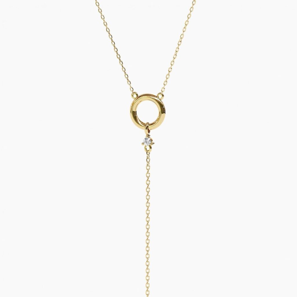 925 Sterling Silver Circle Lariat Y Diamond Necklace