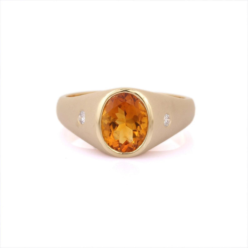 925 Sterling Silver Citrine Diamond Ring
