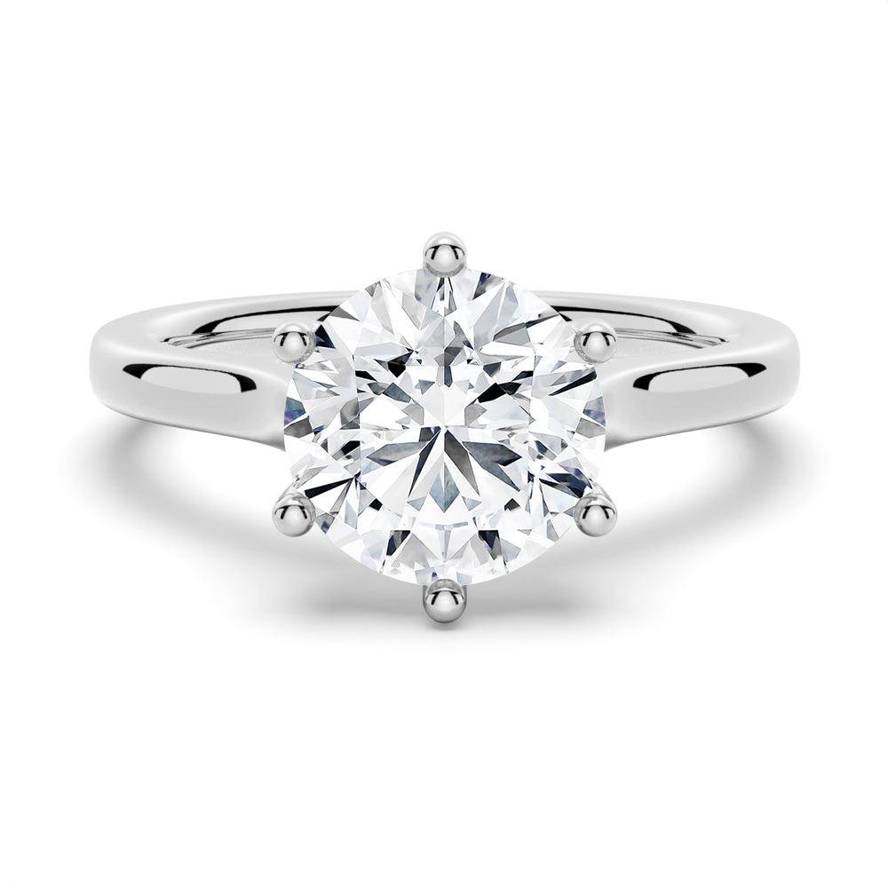 925 Sterling Silver Classic Cathedral Style Round Diamond Engagement Ring