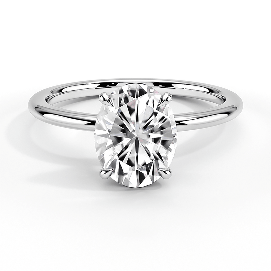 925 Sterling Silver Classic Four Prong Oval Cut Diamond Engagement Ring