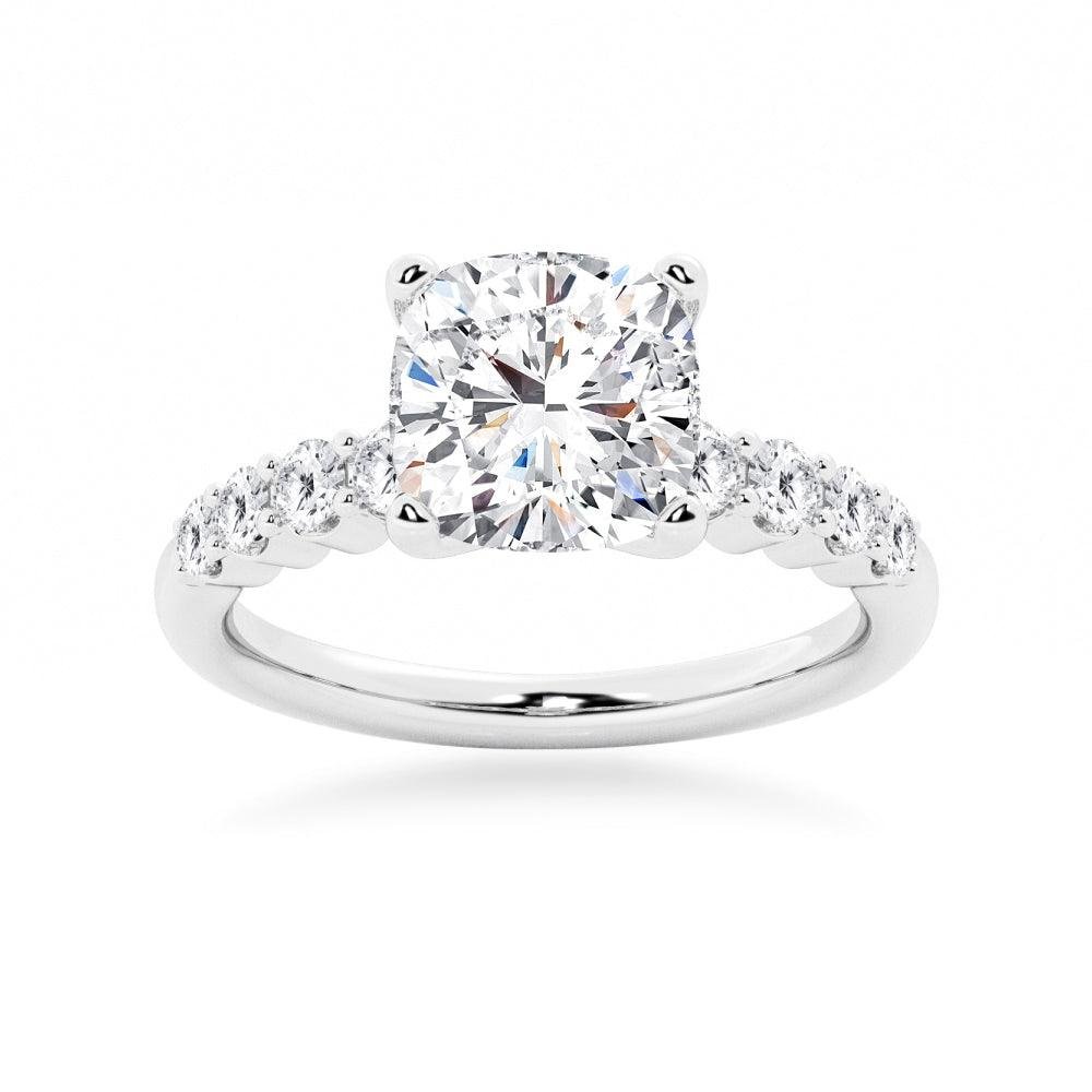925 Sterling Silver Classic Shared Prong Cushion Cut Diamond Engagement Ring