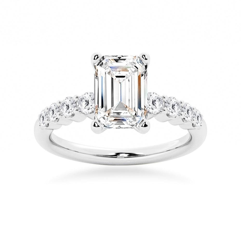 925 Sterling Silver Classic Shared Prong Emerald Cut Diamond Engagement Ring