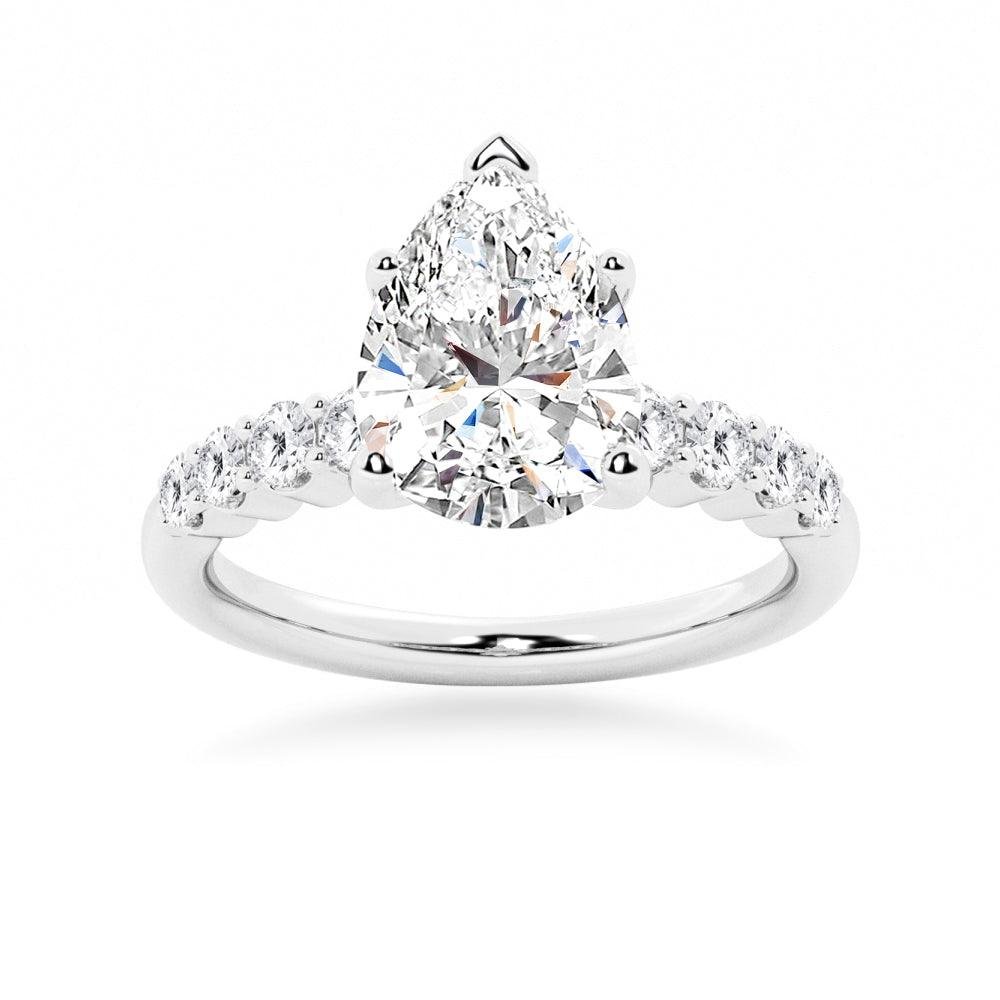 925 Sterling Silver Classic Shared Prong Pear Shaped Diamond Engagement Ring