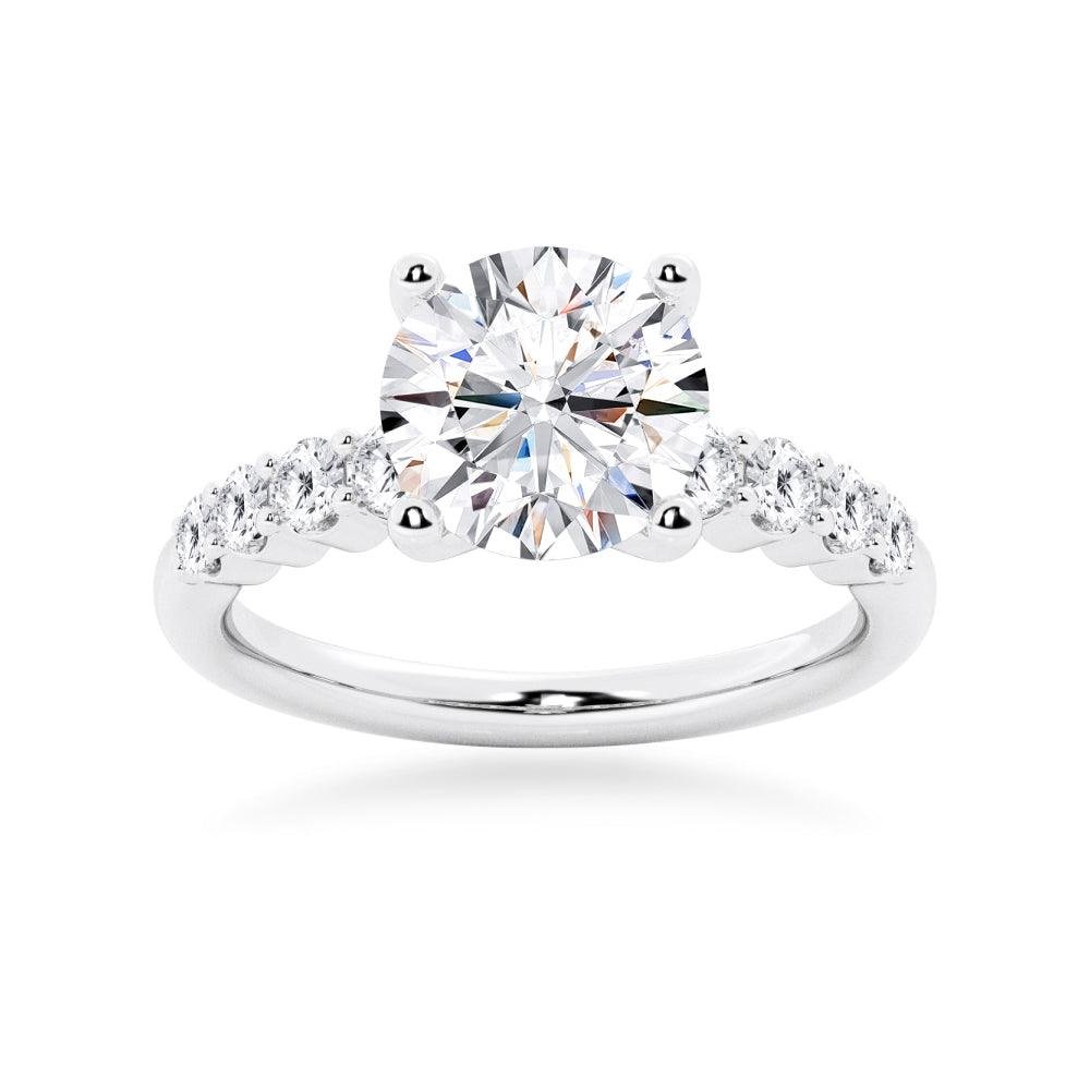 925 Sterling Silver Classic Shared Prong Round Cut Diamond Engagement Ring