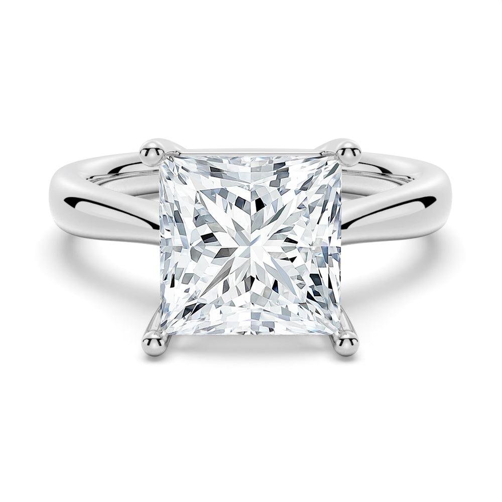 925 Sterling Silver Classic Solitaire Princess Cut Diamond Engagement Ring