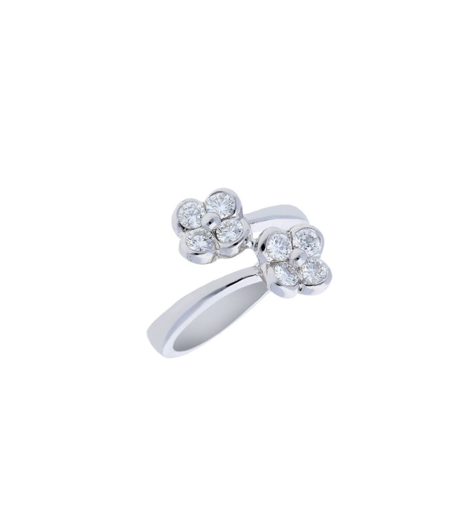 925 Sterling Silver Clover Diamond Ring
