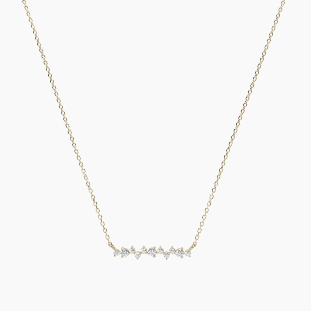 925 Sterling Silver Cluster Bar Diamond Necklace