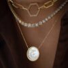 925 Sterling Silver Coin Diamond Pearl Pendant - Image 2