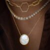 925 Sterling Silver Coin Diamond Pearl Pendant - Image 2