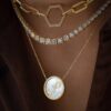 925 Sterling Silver Coin Diamond Pearl Pendant - Image 2