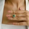 925 Sterling Silver Contemporary Emerald Halo Diamond Pendant - Image 2