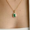 925 Sterling Silver Contemporary Emerald Halo Diamond Pendant - Image 4