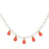 925 Sterling Silver Coral Diamond Pearl Drop Earrings Perlee Necklace