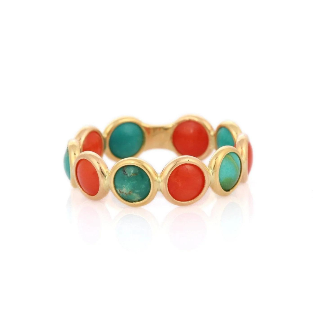 925 Sterling Silver Coral Turquoise Eternity Band
