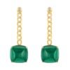 925 sterling silver Cuban chain drop earrings with green quartz accents