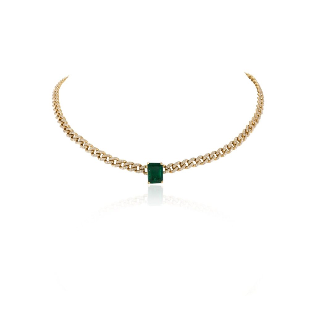 925 Sterling Silver Curb Chain Diamond Choker Necklace