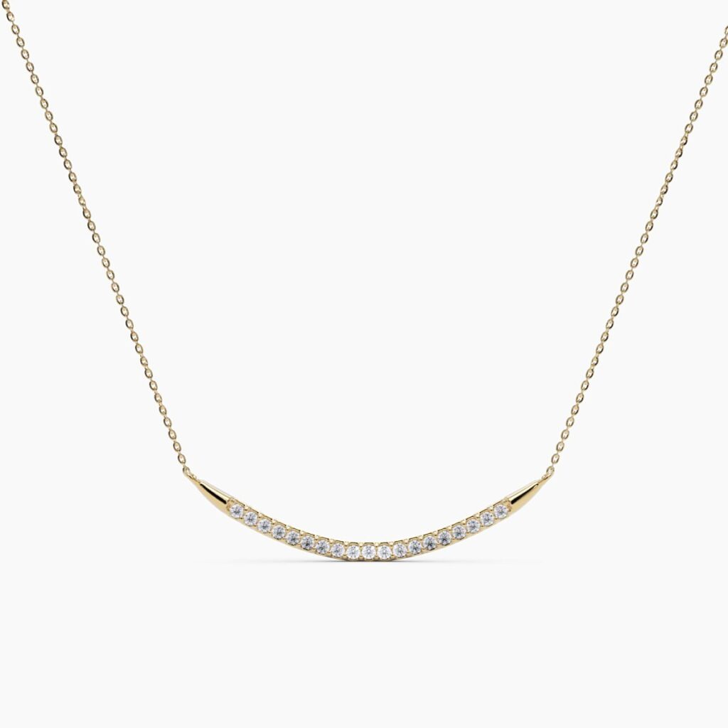 925 Sterling Silver Curved Bar Diamond Necklace