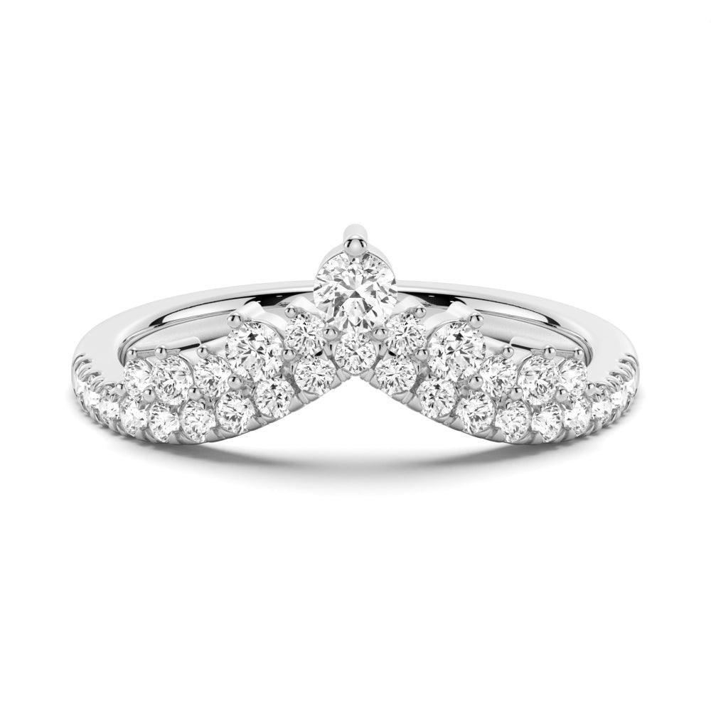 925 Sterling Silver Curved Crown Double Row Graduated Diamond Anniversary Wedding Band