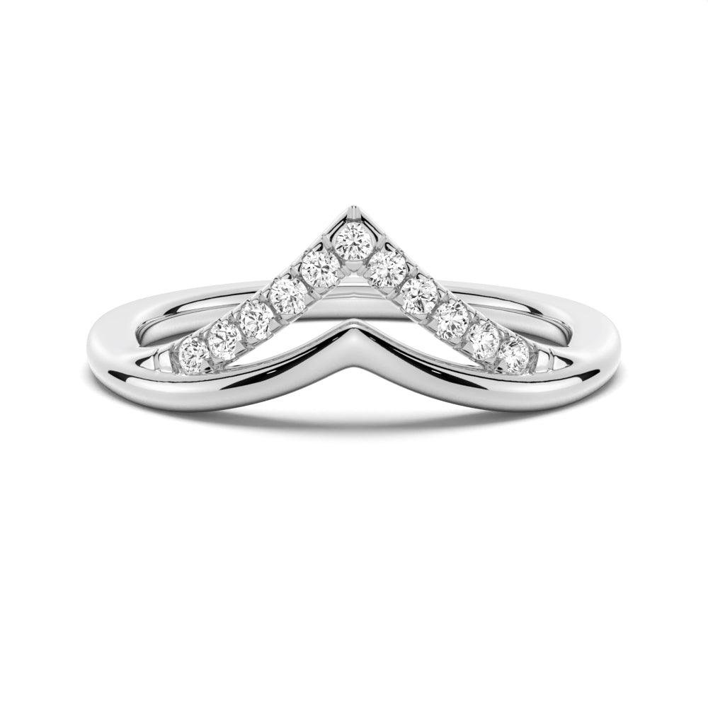 925 Sterling Silver Curved Double V Diamond Wedding Ring
