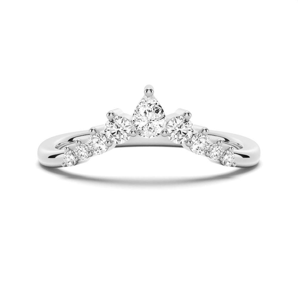 925 Sterling Silver Curved Pear Shaped and Round Moissnite Anniversary Diamond Wedding Band