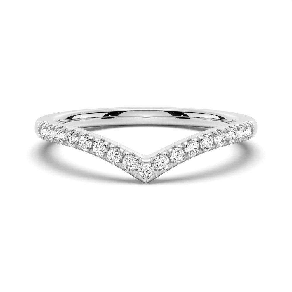 925 Sterling Silver Curved V Diamond Pave Wedding Band