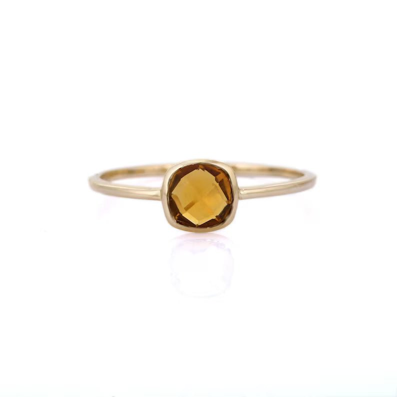 925 Sterling Silver Cushion Cut Citrine Dainty Ring