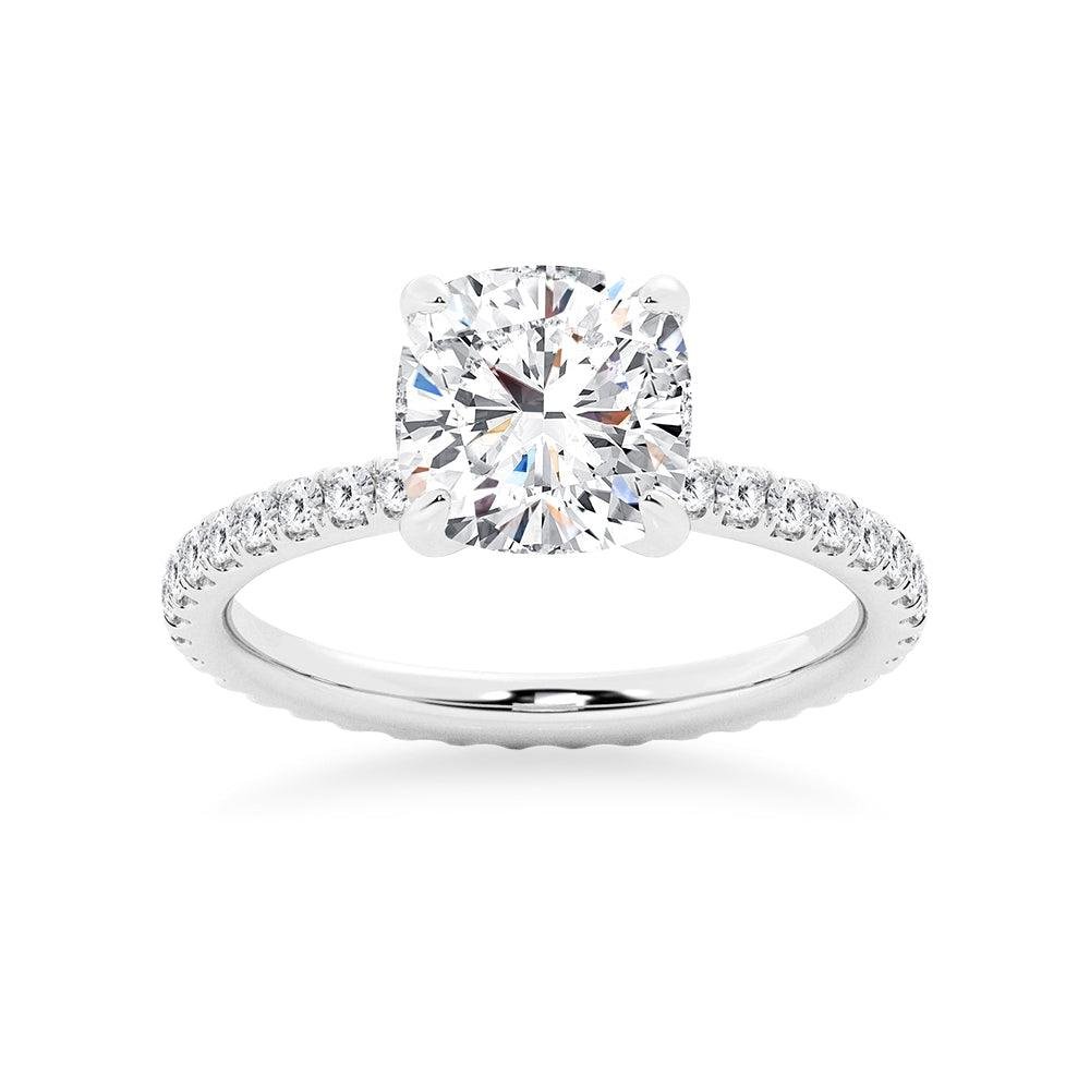 925 Sterling Silver Cushion Cut Diamond Engagement Ring Eternity Pave Band