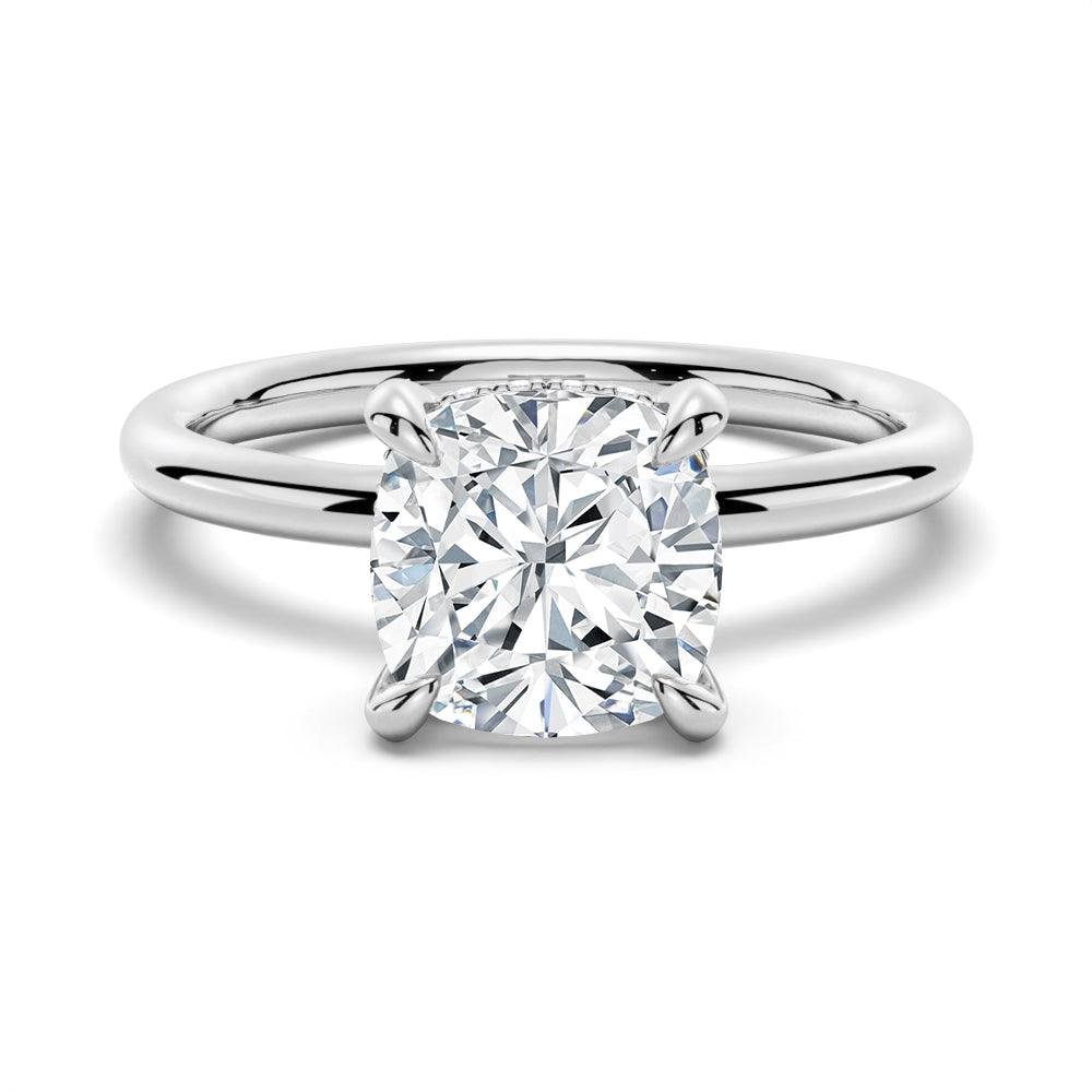 925 Sterling Silver Cushion Cut Diamond Engagement Ring Hidden Halo