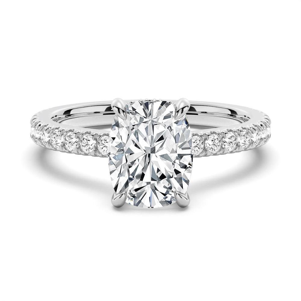 925 Sterling Silver Cushion Cut Diamond Engagement Ring Hidden Halo
