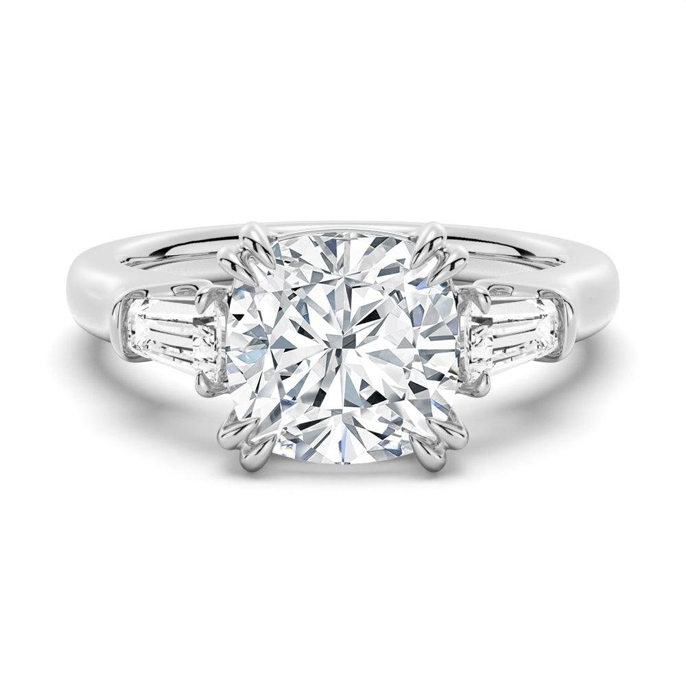 925 Sterling Silver Cushion Cut Diamond Engagement Ring Tapered Baguette Side Stones