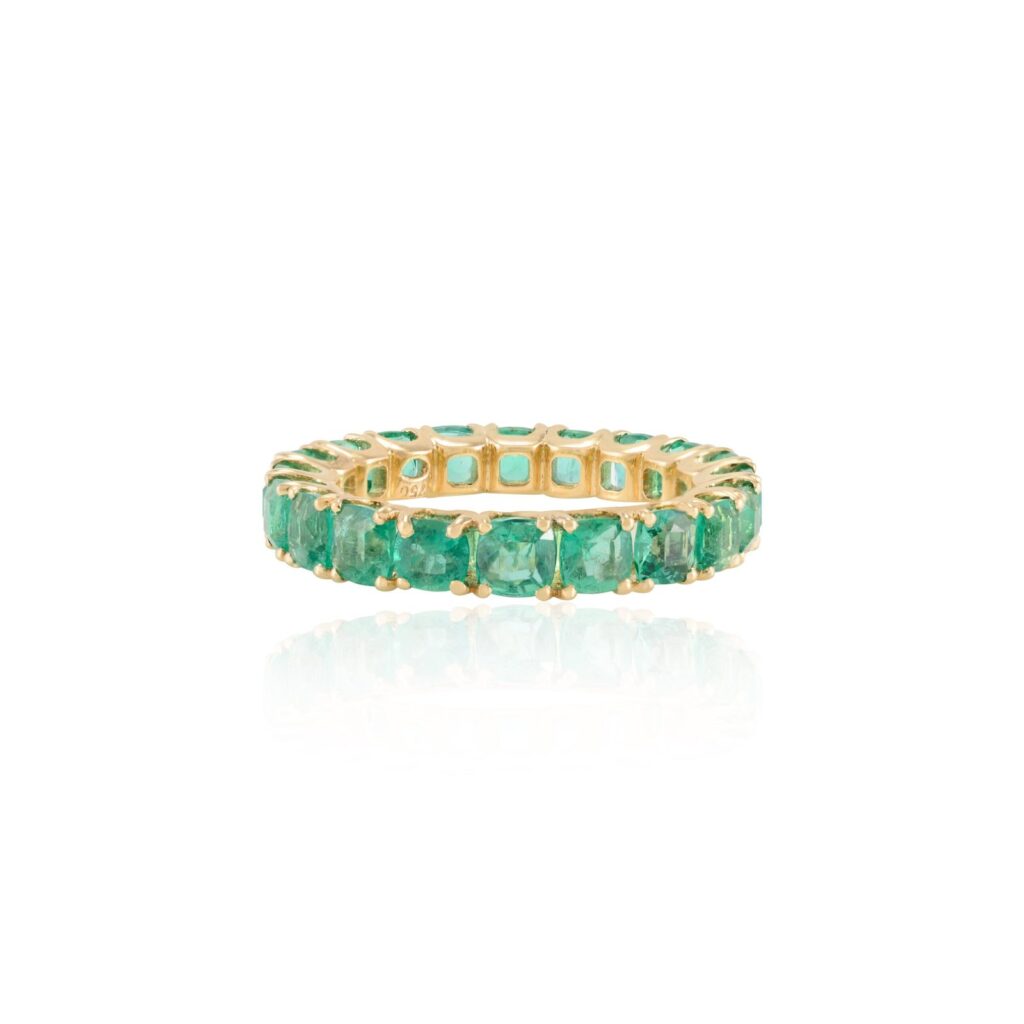 925 Sterling Silver Cushion Cut Emerald Band