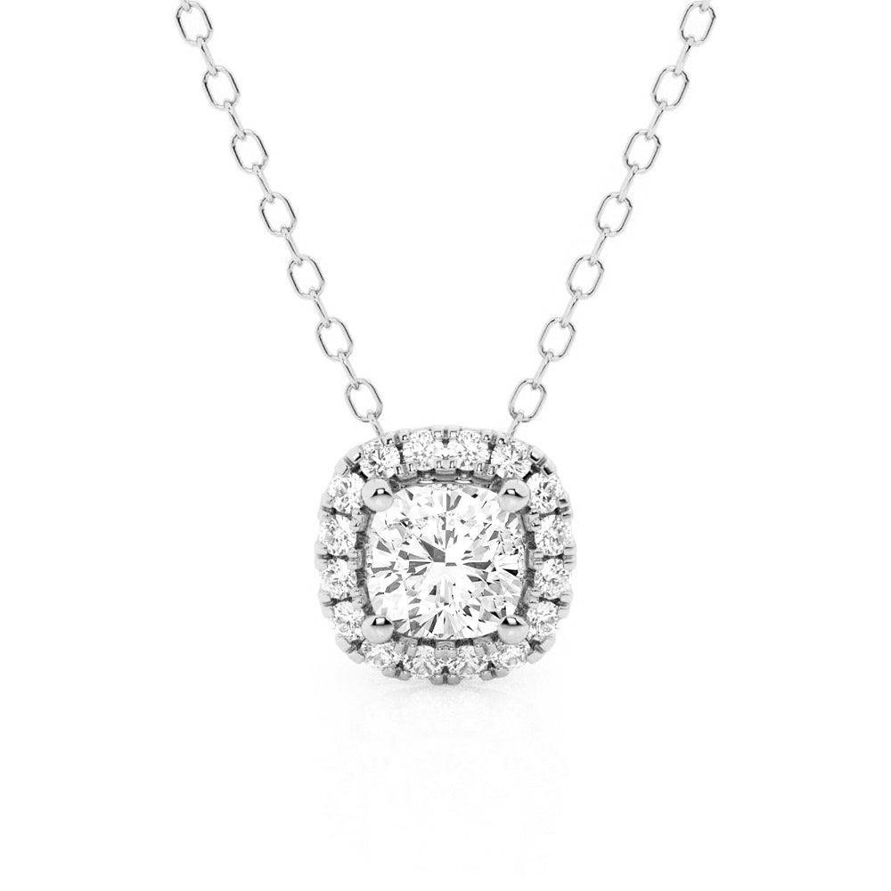 925 Sterling Silver Cushion Cut Pave Diamond Halo Pendant Necklace