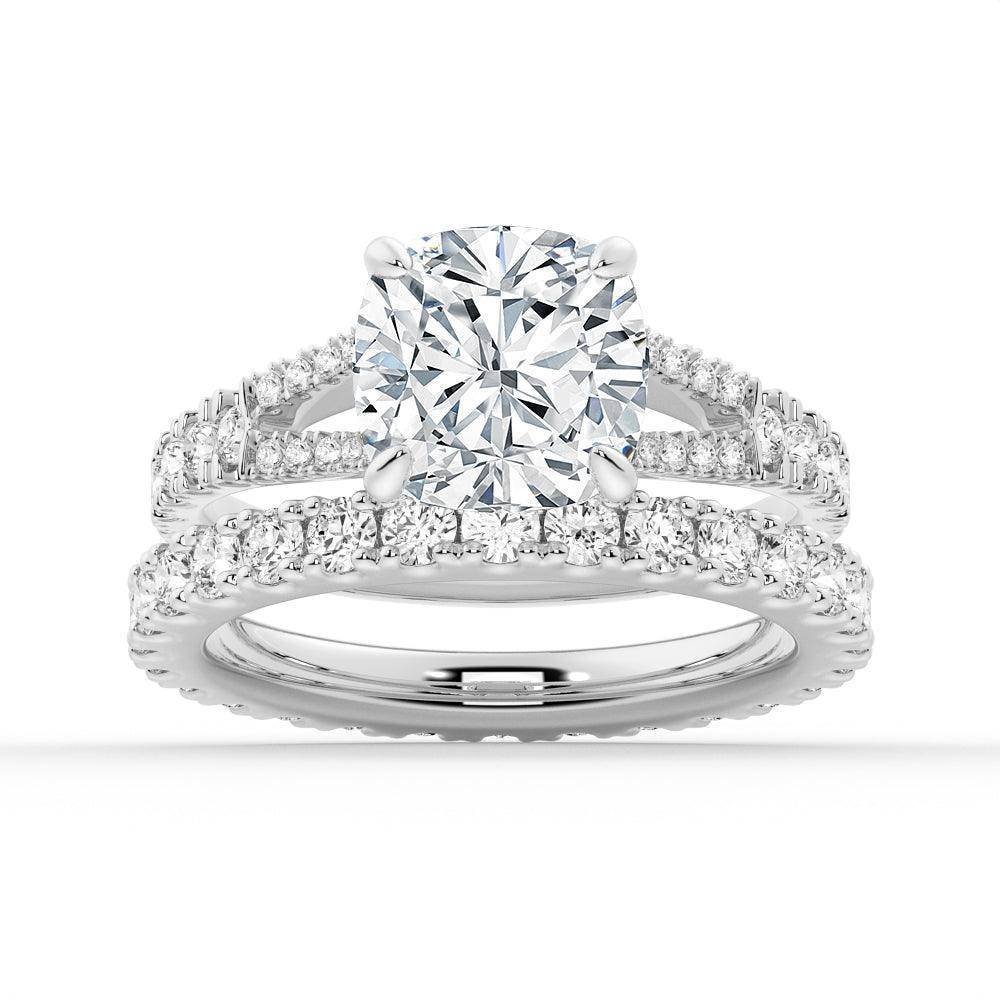 925 Sterling Silver Cushion Cut Split Shank Diamond Bridal Set