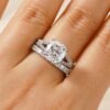 925 Sterling Silver Cushion Cut Split Shank Diamond Bridal Set - Image 25