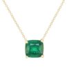 925 Sterling Silver Cushion Solitaire Emerald Prong Necklace