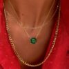 925 Sterling Silver Cushion Solitaire Emerald Prong Necklace - Image 2