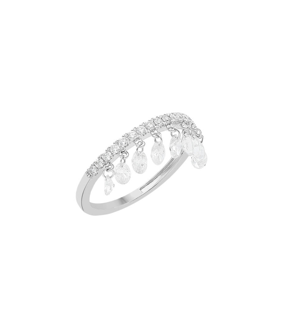 925 Sterling Silver Dancing Oval Diamond Ring