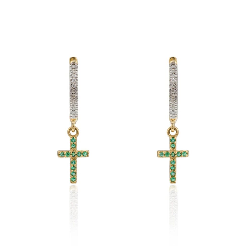 925 Sterling Silver Dangle Charm Cross Shaped Hoop Diamond Earrings