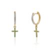 925 Sterling Silver Dangle Charm Cross Shaped Hoop Diamond Earrings - Image 2