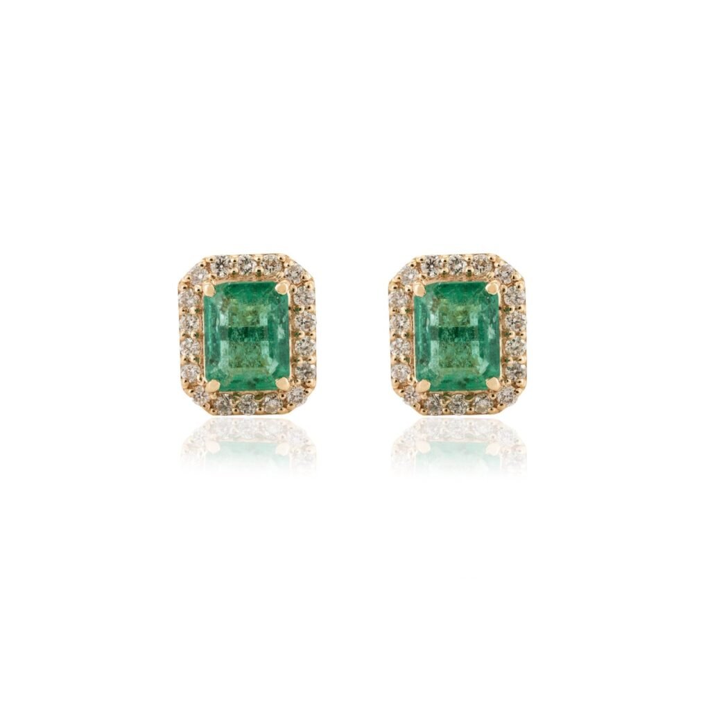 925 Sterling Silver Designer Emerald Diamond Earrings