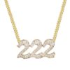 925 Sterling Silver Diamond 222 Necklace On Flat Link Chain