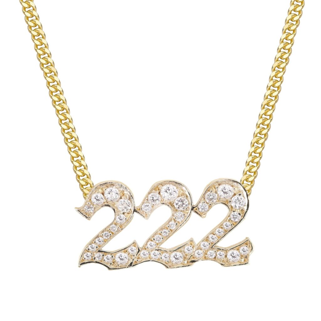 925 Sterling Silver Diamond 222 Necklace On Flat Link Chain