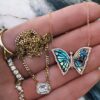 925 Sterling Silver Diamond Abalone Baby Butterfly Necklace - Image 2