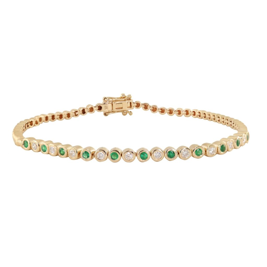 925 Sterling Silver Diamond and Emerald Bezel Bracelet