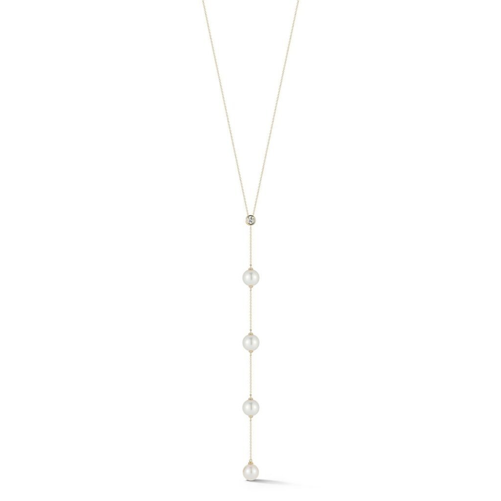 925 Sterling Silver Diamond and Pearl Drizzle Lariat Necklace