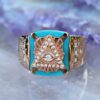 925 Sterling Silver Diamond and Turquoise Pyramid Eye Ring - Image 2
