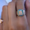 925 Sterling Silver Diamond and Turquoise Pyramid Eye Ring - Image 4