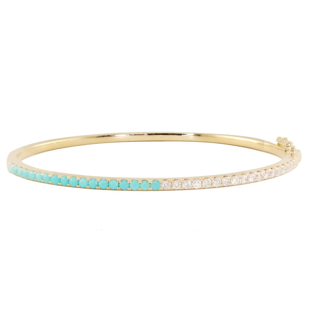 925 Sterling Silver Diamond and Turquoise Split Bangle